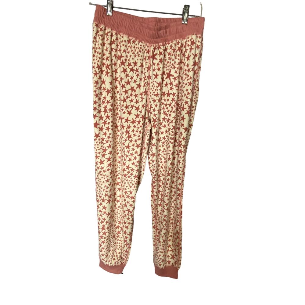 L*Space Women's Size Medium Star Print Drawstring Joggers Pink Cream NWT